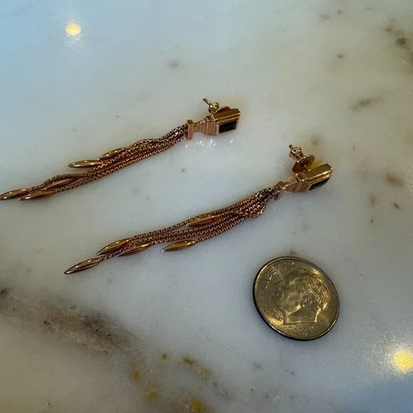 MONICA VINADER Rose Gold Vermeil Baja Deco Thin Labradorite Cocktail Earrings - Picture 9 of 13